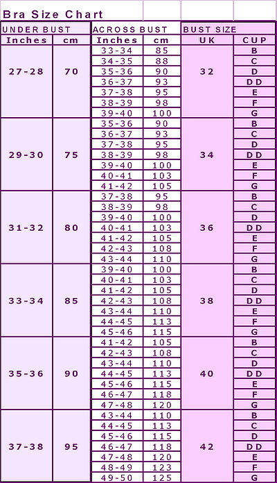 Large Bra Cup Size Chart