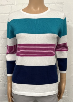 Claudia C  Wide Stripe Jumper With Textured Spots