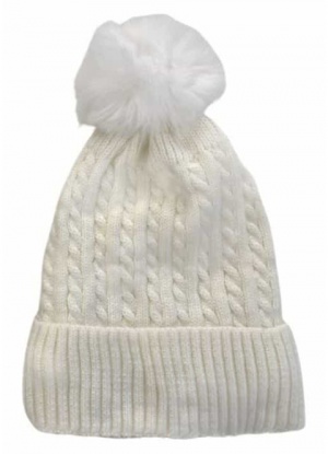 Cable Knit Fleece Lined Pompom Hat