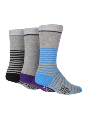Wild Feet 3 Pack Multi Striped Mens Socks