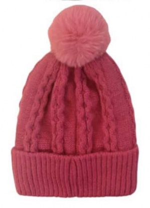 Knitted Faux Fur Lined Pompom Hat
