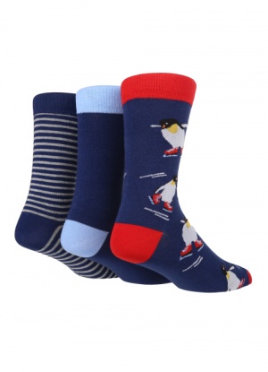 Wild Feet Mens 3 Pack Penguin Print Socks