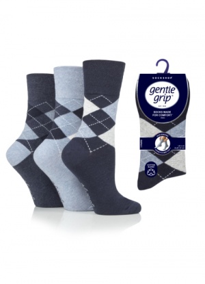 Gentle Grip Blue Tones Argyle Socks