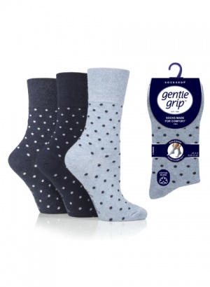 3 pair pack Gentle Grip Socks Dots Navy/Denim