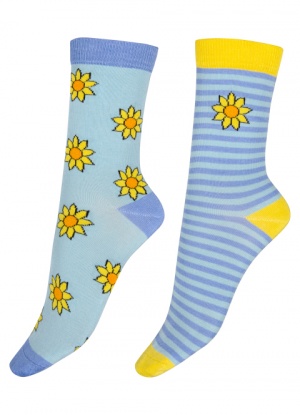 Pretty Polly Ladies 2 Pair Pack Bamboo Sunflower and Stripe Socks