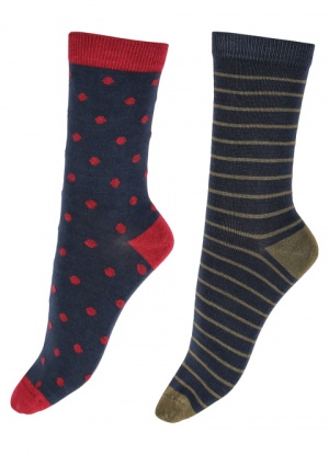 Pretty Polly Ladies 2 Pair Pack Bamboo Dotty and Stripe Socks
