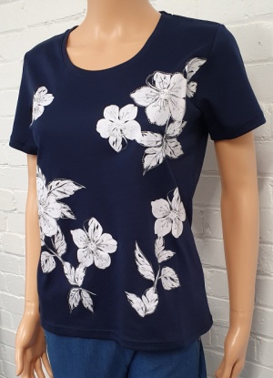 Claudia C Round Neck Navy Floral T Shirt
