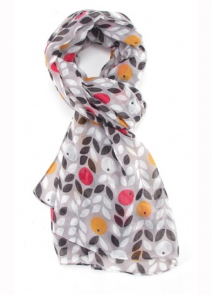 Pure Fashions Berry and Leaf Print Scarf