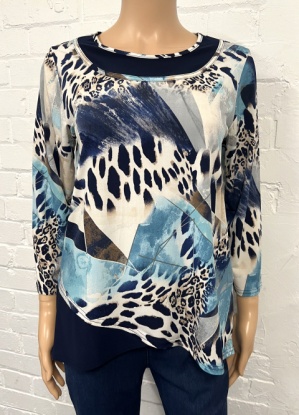 Claudia C Animal Print Top With Contrast Navy  Panel