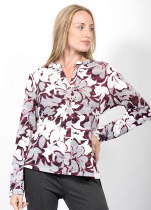 Jessica Graaf Burgundy Collarless Style with V-neck Printed Top