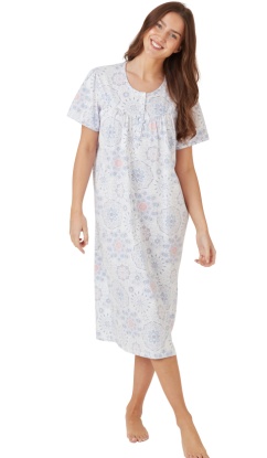 Marlon Geo Print 100% Cotton Jersey 46'' Short Sleeve Nightdress