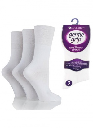 Gentle Grip 3 pack Plain White Socks