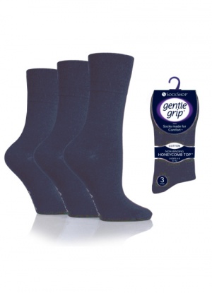 3 pair pack Gentle Grip Socks Plain Navy