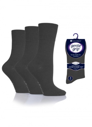 3 pair pack Gentle Grip Socks in Charcoal Grey