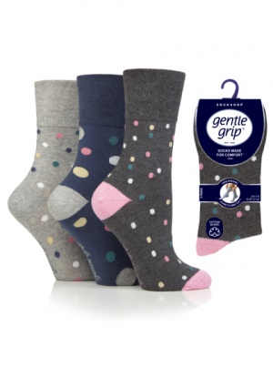 3 pair pack Gentle Grip Socks Dots Navy/Grey