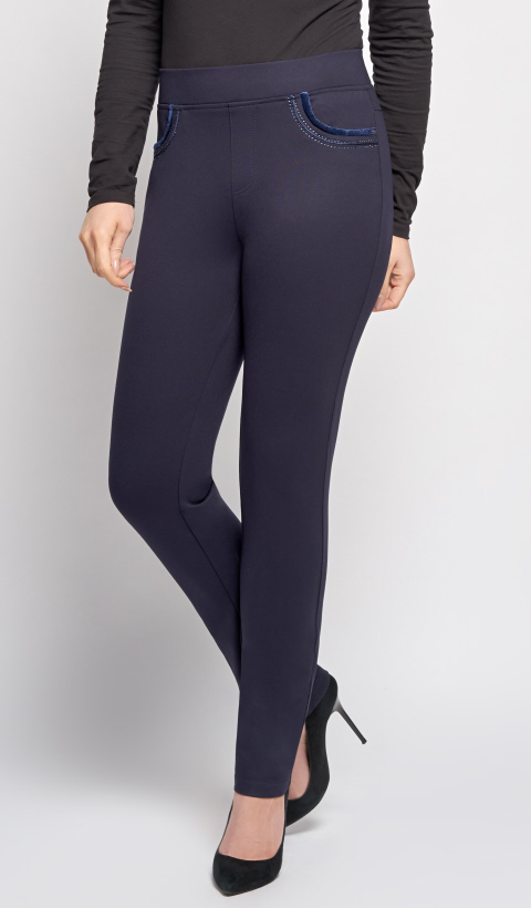 Pinns Navy Ponte Jean Style Trouser With Pocket Detail - Suzanne