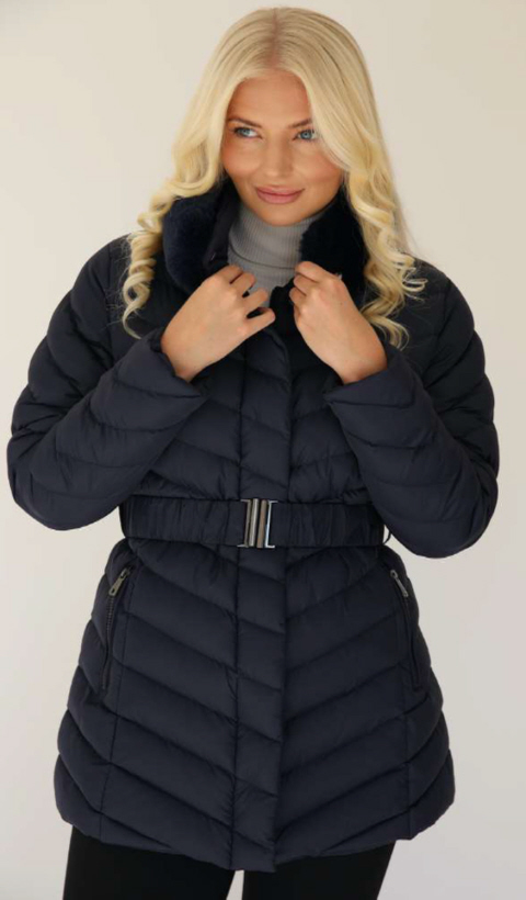 Mudflower Fur Collar Quilted Belted jacket