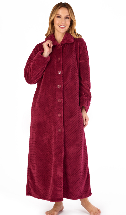 Slenderella Full Length Waffle Button Housecoat - Suzanne Charles