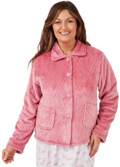 Marlon Diamond Jacquard Button Through Fleece Bed Jacket Suzanne