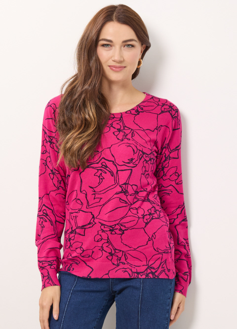 Mudflower Floral Line Print Round Neck Jumper - Suzanne Charles