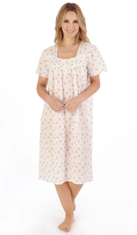 Slenderella Pretty Floral Cotton Dobby Short Sleeve Nightdress