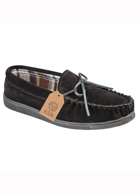 Jo & Joe Mens New England Real Suede Black Moccasin Slipper