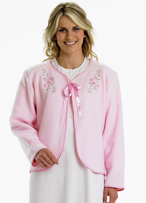 Slenderella Ladies Patterned Faux Fur Collar 24 Long Sleeve Button Through Bed Jacket 