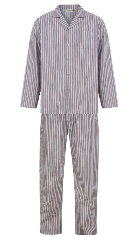 Walker Reid Mens 100% Woven Cotton 42 or 106cm Long/Short Sleeve Button Up Collared Traditional Nightshirt 