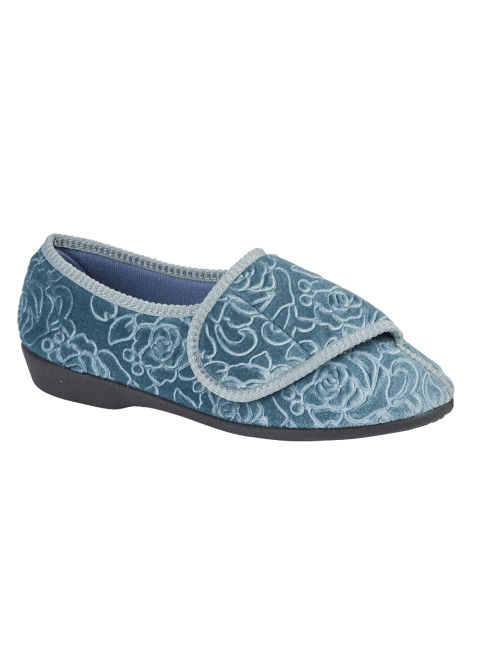 Jo & Joe Ladies Doreen Flower Embossed Touch & Close Slippers