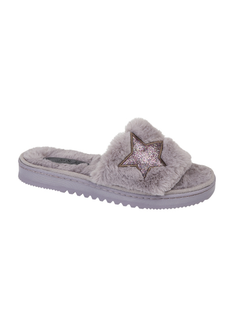 Jo & Joe Ladies Mink Glitter Star Open Mule Slippers